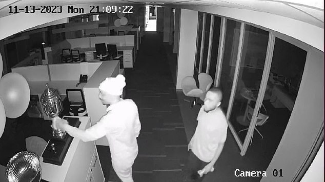 A burglar put his gloved hand on the Webb Ellis Trophy after breaking into South Africa Rugby's headquarters on Monday evening