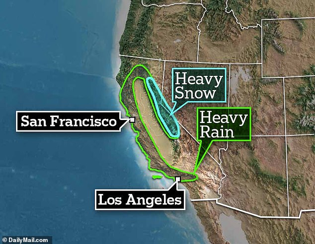 California will be pummeled by up to six inches of rain in parts as an 