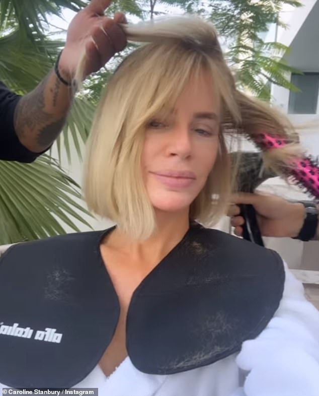 Stanbury looked sensational with the end result after her glossy golden locks were styled into a chic bob that framed her new face.