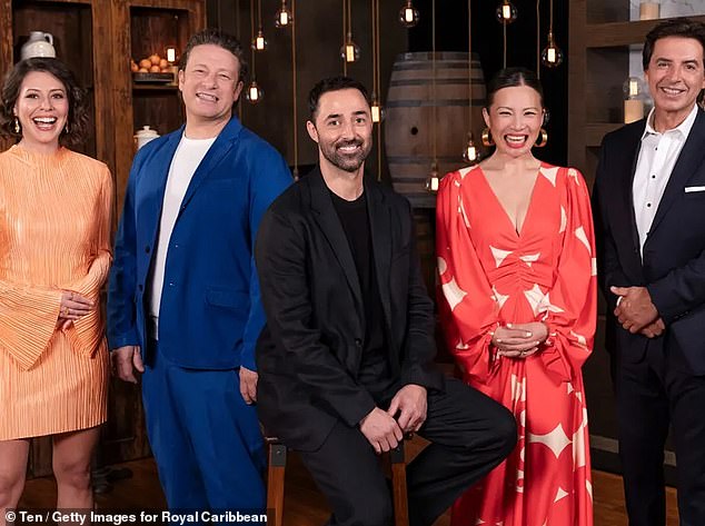 After months of speculation, Channel 10 has finally confirmed that celebrity chef and restaurateur Jaimie Oliver will join the cast of MasterChef Australia in 2024.  Pictured: The new look cast for next season (L-R) food critic Sofia Levin, Oliver, Andy Allen, Poh Ling Yeow and restauranteur Jean-Christophe Novelli
