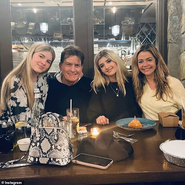 Family: The actor, 58, who shares Sami and daughter Lola, 18, with ex-wife Denise Richards, 52, had in June 2022 condemned her decision to sell X-rated content on the site and urged her to ' not to be sacrificed'.  her integrity' (pictured together)