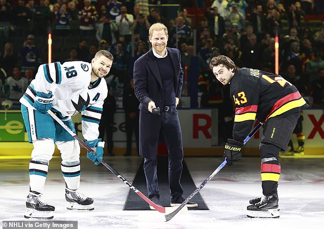 The royal was all smiles as he dropped the puck before the game, just like his grandmother did in 2002