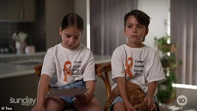 Mrs Farrell's two eldest children, Alora (left) and Nixon (right), are only ten and eight years old, but are now helping to care for their ailing mother and their three younger siblings, while their father is away to to work on mining sites