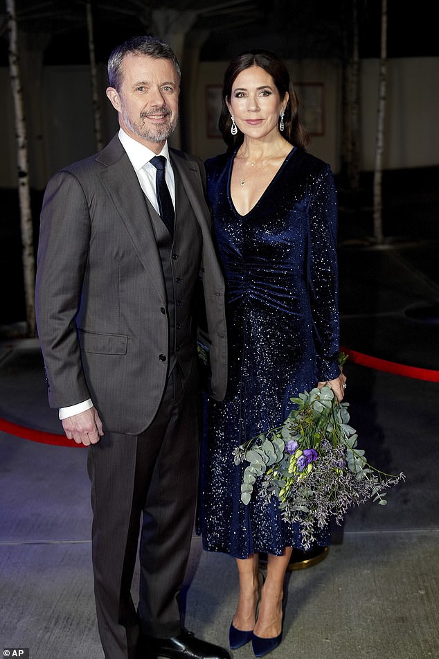 Crown Princess Mary looked elegant in a velvet dress as she presented awards with her husband Prince Frederik in Denmark