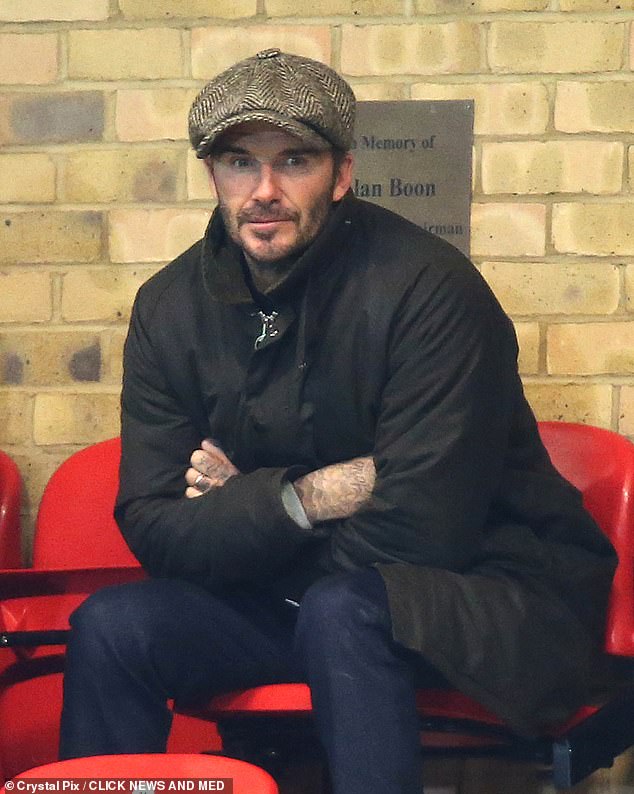 In the crowd: David Beckham, 48, stepped out to support his son Romeo as his team Brentford B played Leicester City U21 on Friday