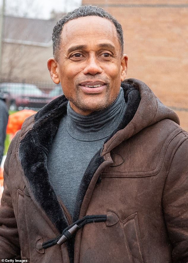 Hill Harper, best known for his roles in The Good Doctor and CSI:NY, is pictured on the campaign trail in River Rouge, Michigan on November 21.  He hopes to be elected to the Senate next year and will represent the state in DC