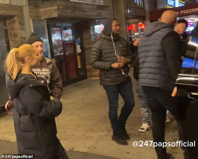 Ariana Grande was discreetly observed through the stage door of a Broadway theater after attending a performance of Monty Python's Spamalot