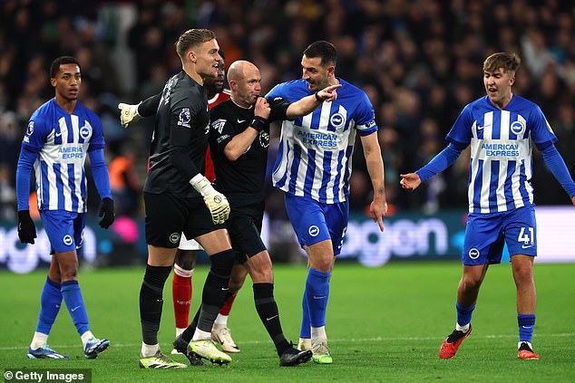 Dunk was given his marching orders after abuse directed at referee Anthony Taylor