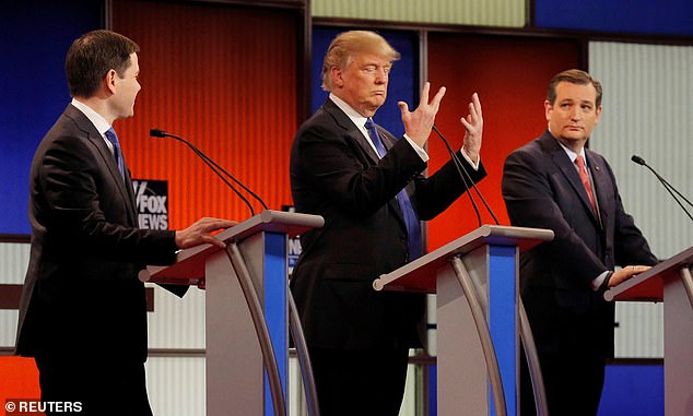 Cruz, right, on the debate stage in 2016 with Donald Trump