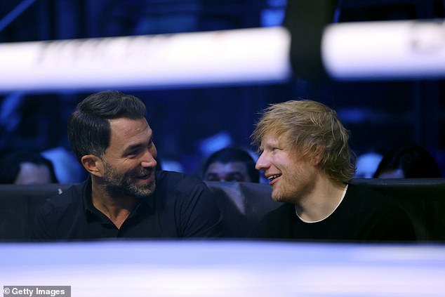 Ed Sheeran (R) has arrived ringside ahead of Katie Taylor's rematch with Chantelle Cameron