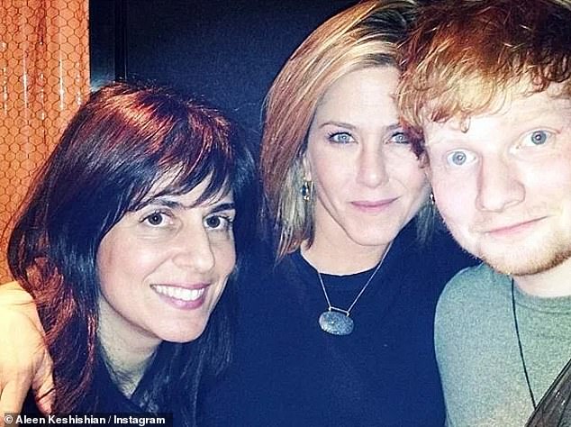 Friends: Ed Sheeran once spent an awkward Thanksgiving surprise with Friends icon Jennifer Aniston (pictured with Aniston's manager Aleen Keshishian in 2013)