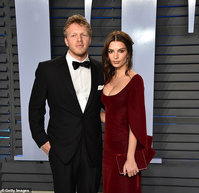 Former: Emily and estranged husband Sebastian Bear-McClard share son Sylvester Apollo, who turned two in March;  pictured on March 4, 2018 in Beverly Hills during the 2018 Vanity Fair Oscar Party at the Wallis Annenberg Center for the Performing Arts