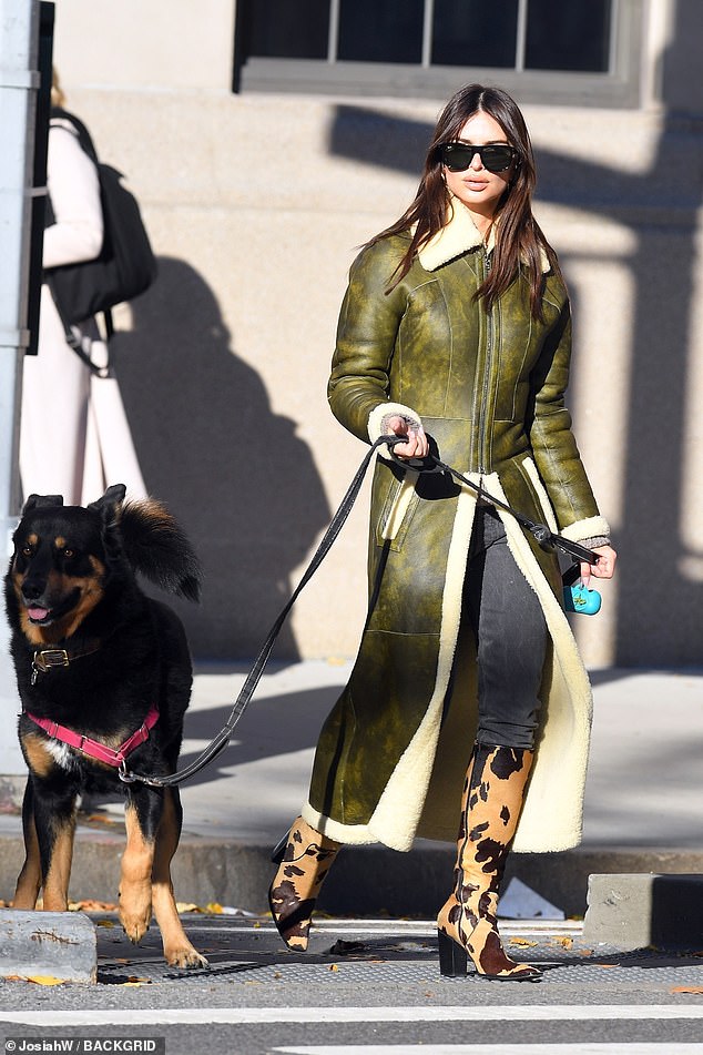 The latest: Emily Ratajkowski stepped out with her pup Colombo in New York City on Monday morning