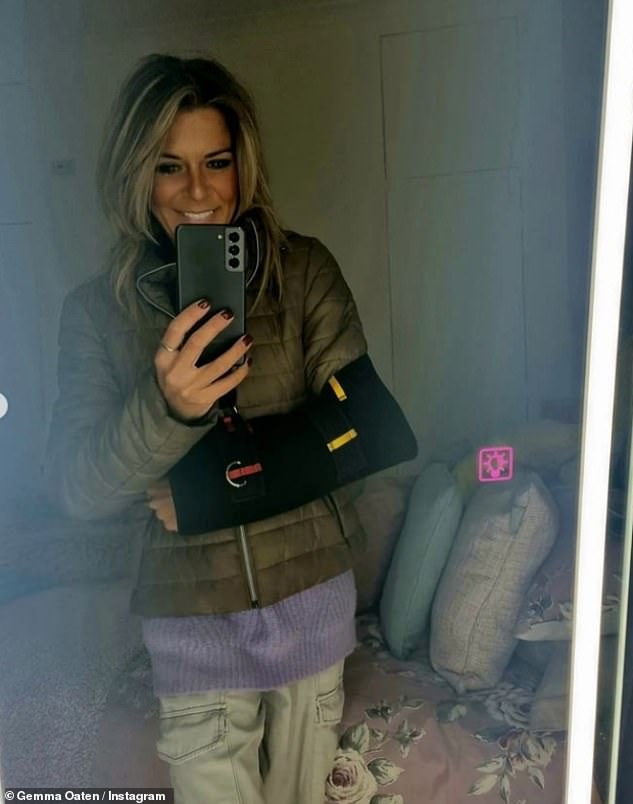 Oh dear: Emmerdale star Gemma Oaten told her Instagram followers she had a 'really bad' accident on Instagram on Thursday that left her in a sling