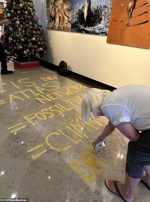 A dozen mostly adult climate activists from Extinction Rebellion arrived at the Center for Independent Studies in Sydney armed with spray paint and deportation notices