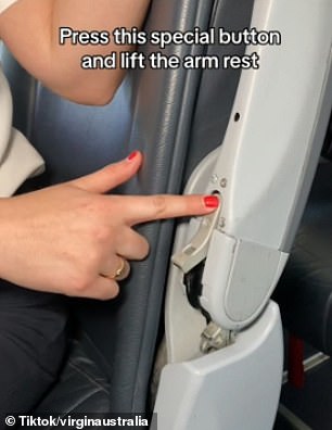 A Virgin Australia flight attendant has revealed a 'special button' on the armrest of the aisle seat