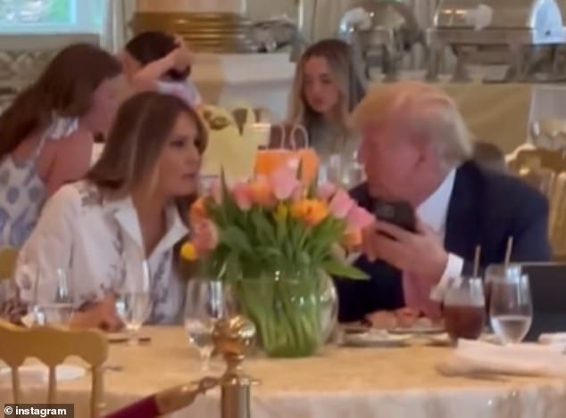 Trump and Melania at an Easter brunch at Mar-a-Lago, after she was notably missing from his court appearance over alleged hush money payments the week before