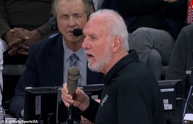 Popovich grabbed the microphone and told the Spurs fans to stop booing as Leonard shot free throws