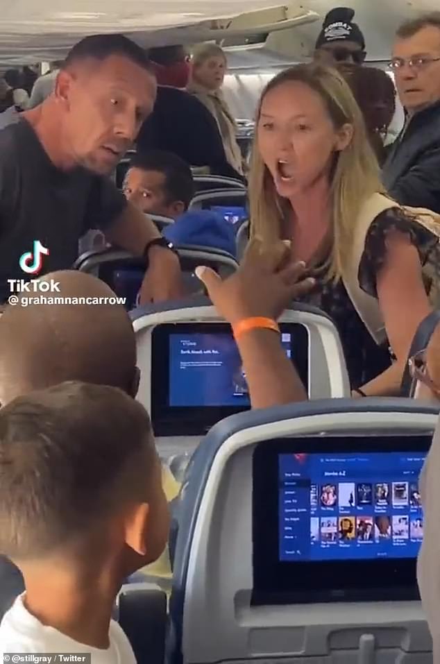 A woman has reignited the debate over airline etiquette after she got into a shouting match with a fellow passenger, accusing them of 'repeatedly pushing her seat' as she reclined it