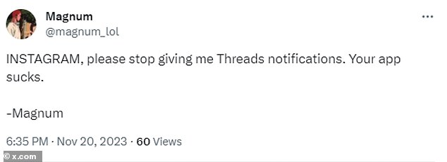 A frustrated user said: 'INSTAGRAM please stop giving Threads notifications' and added: 'Your app sucks'