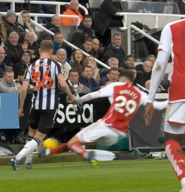 Kai Havertz has been hit after his reckless challenge on Sean Longstaff during Arsenal's match against Newcastle