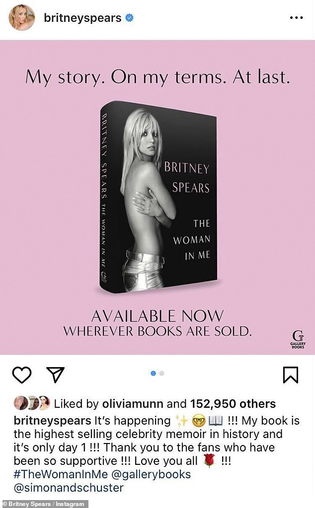 The singer praised the early sales success of her memoir on Instagram last week