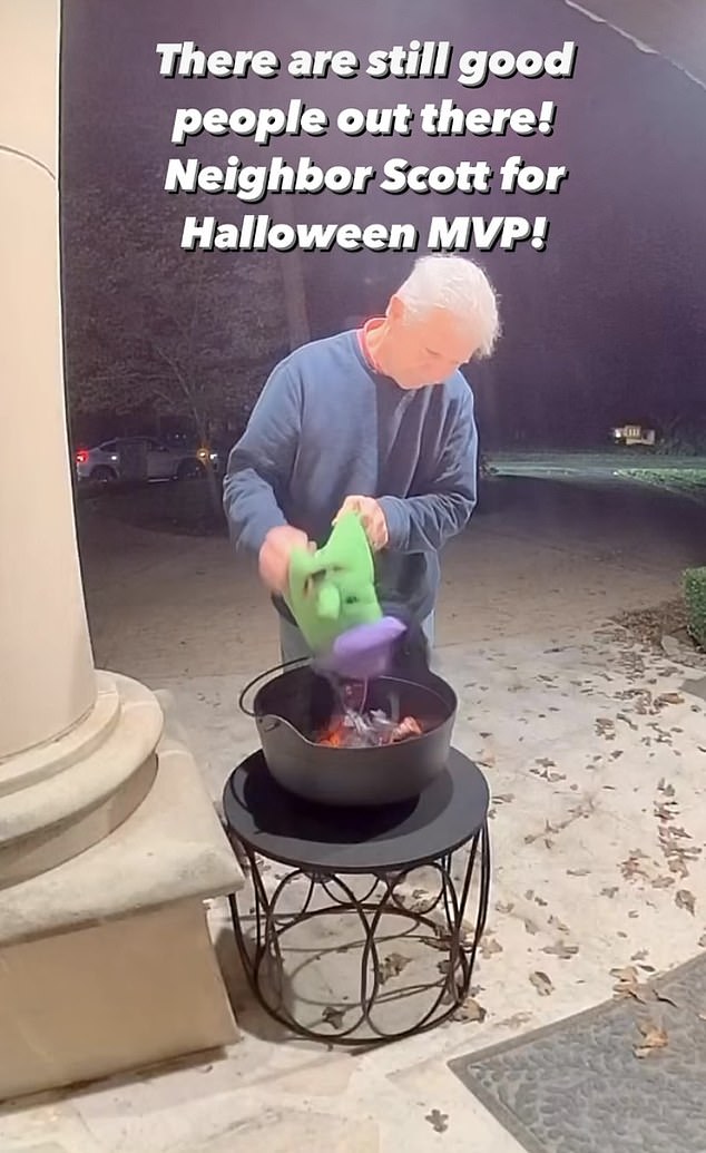 A few hours later, Tate posted another video to his Instagram Story of one of his neighbors emptying a bag of candy into the empty bowl outside his house.