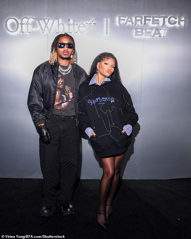 Stylish Couple: Halle Bailey, 23, attended the Off-White & Farfetch Beat event on Thursday with her boyfriend, DDG, 26