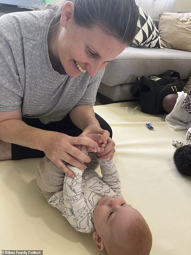 Shiri (pictured) is pictured playing with her baby Kfir.  The pair were taken hostage by Hamas terrorists, who now claim – without providing evidence – that they were killed in an Israeli airstrike.