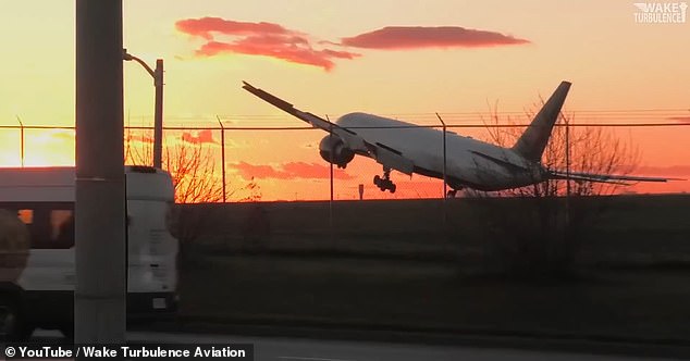 In a video shared by Wake Turbulence Aviation, the Air Canada Boeing 777-300ER can be seen swaying back and forth just before landing.  The right wheel of the plane hits the ground first