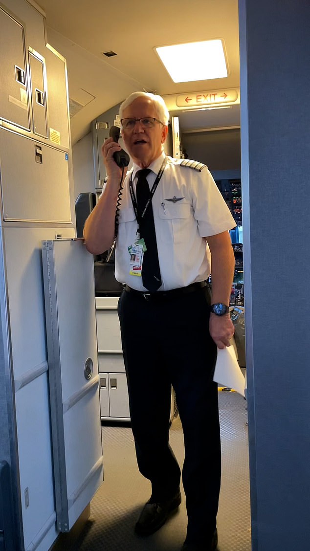 American Airlines pilot Jeff Fell (pictured) delivered a huge ovation with an emotional farewell speech on the final flight of his 32-year career