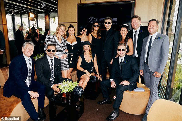 The stars were in full force on Saturday as they made their grand entrance at LANDMARK by Lexus on Derby Day.  Pictured: Elsa Pataky (center), Pia and Patrick Whitesell, Matt Damon, KIIS FM radio star Lauren Phillips and her fiancé Paul O'Brien and their famous friends