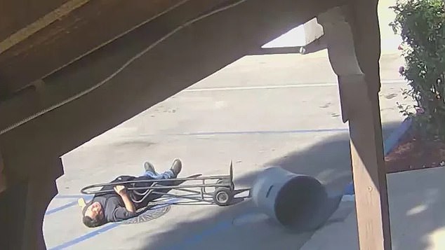 Surveillance footage shows the older man talking to the suspect while taking out the trash in the store's parking lot with a cart.  The video then shows Munguia being punched very hard in the face, falling and hitting his head on the ground, knocking him unconscious.