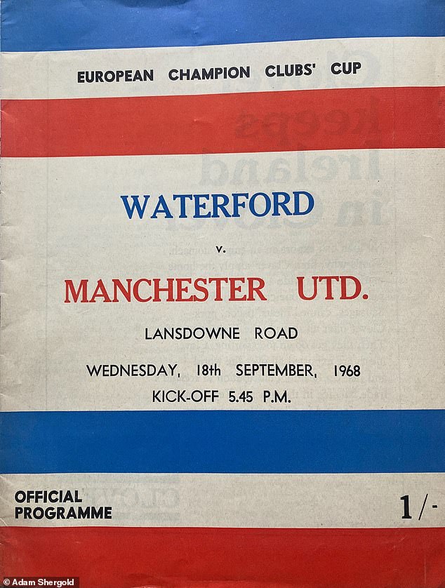 The program report of United's visit to Waterford, played at Lansdowne Road, in 1968