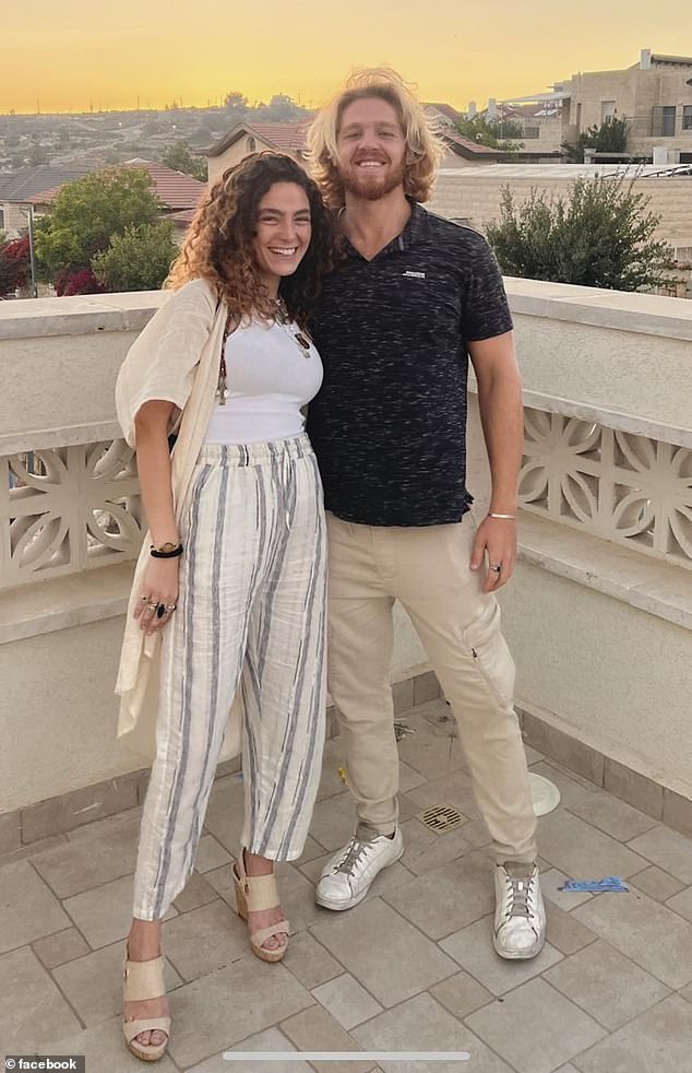 Noam Mazal Ben-David (with boyfriend), 27, was forced to play dead for two hours surrounded by a pile of corpses after her partner David Neman and dozens of others were shot by Hamas terrorists