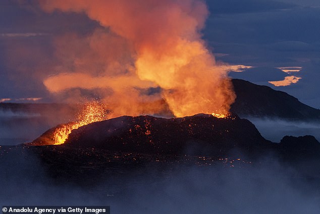 Mount Fagradalsfjall volcano spews lava after erupting on July 16, 2023
