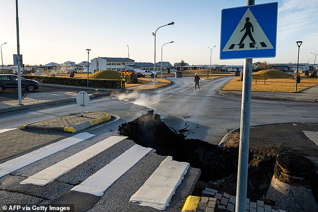 Huge cracks have appeared in the main road in Grindavik, south-west Iceland