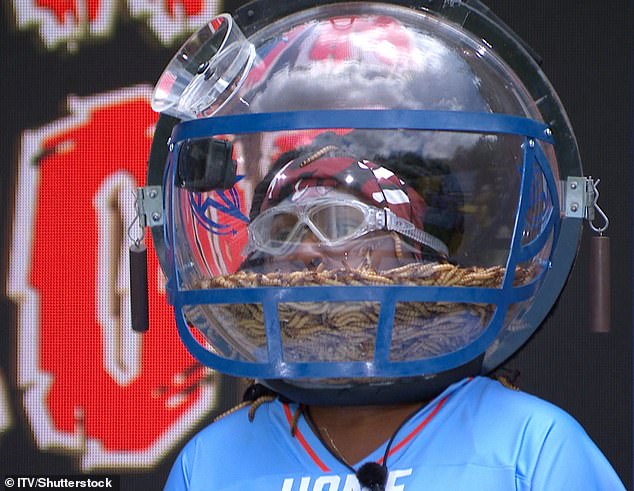 SPOILER: In a clip released ahead of Friday night's episode of I'm A Celebrity, Nella Rose, 26, wears a helmet full of insects as she takes on the Touchdown of Terror trial