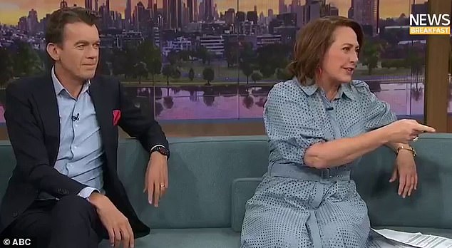 ABC News Breakfast presenters Michael Rowland and Lisa Millar (pictured) were praised for their response when a guest suffered a sudden, severe perimenopausal hot flash, live on air