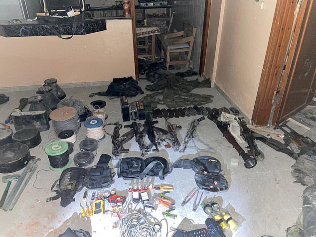 A slew of photos shared on the IDF's official social media accounts showed piles of weapons, including several Kalashnikov assault rifles and compact rifles with folding stocks, several RPG launchers and thousands of rounds of ammunition.