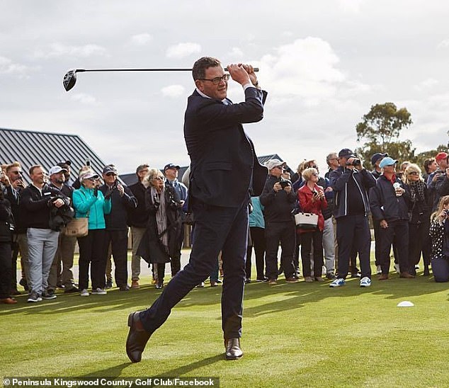 Andrews (pictured teeing off at Peninsula Kingswood Country Golf Club) has divided members at Portsea Golf Club, some of whom are strongly against him becoming a member