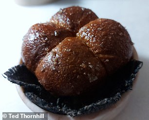 Crumbs!  Bread is a star of the 13-course 185-euro (£160/$195) 'Origens' tasting menu.  It consists of rustic wheat bread, a milk bread (above), aged butter topped with smoked hay powder and Portuguese olive oil