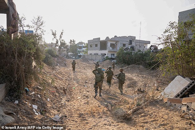 Soldiers during a military operation in the Gaza Strip amid ongoing fighting between Israel and Hamas