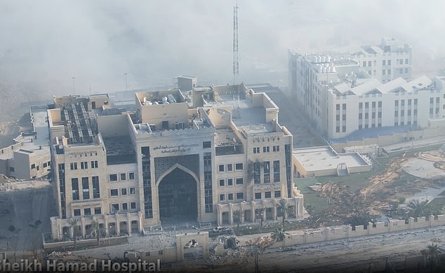 At another civilian facility, the Sheikh Hamad, known as the 'Qatari' hospital, Hagari showed photo evidence of tunnel entrances next to the building discovered by Israeli forces.