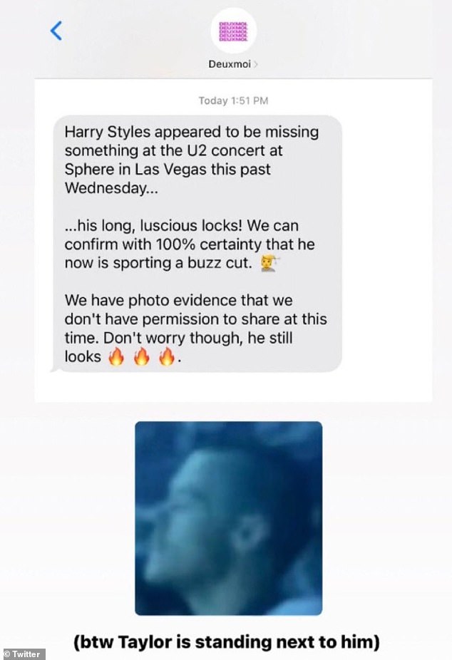 Bold new look: An image of Styles with a buzz cut went viral after a fan claimed he was spotted at last year's U2 concert in Las Vegas with the new hairstyle earlier this week