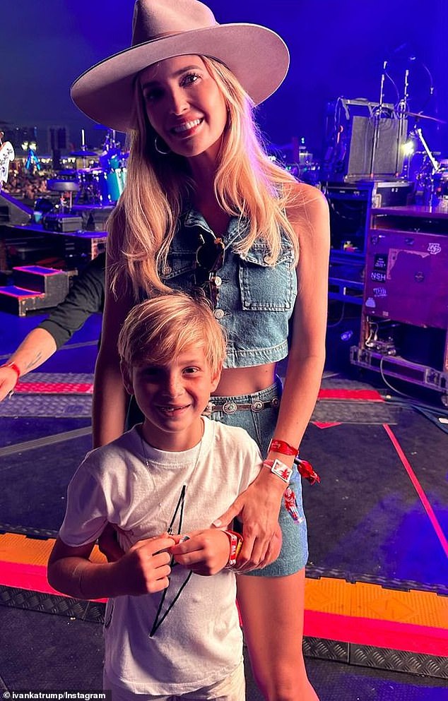 Ivanka Trump, 42, rocked a two-piece denim set while sitting with her husband Jared Kushner and their kids at the Country Bay Music Festival in Miami.