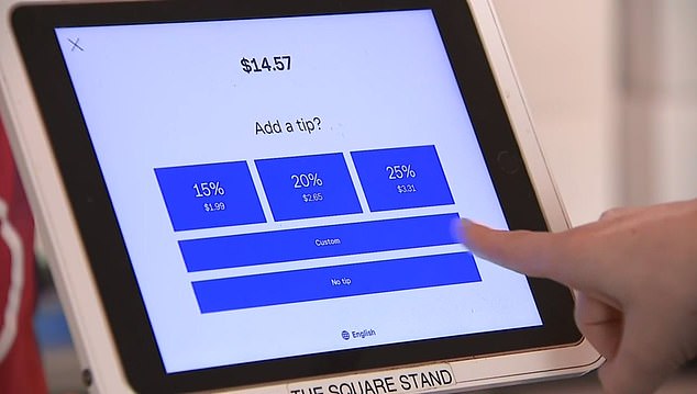 Block is home to the Square Register checkout system, whose blue-and-white screens on iPad and iPhone cash registers ask customers how much they want to tip