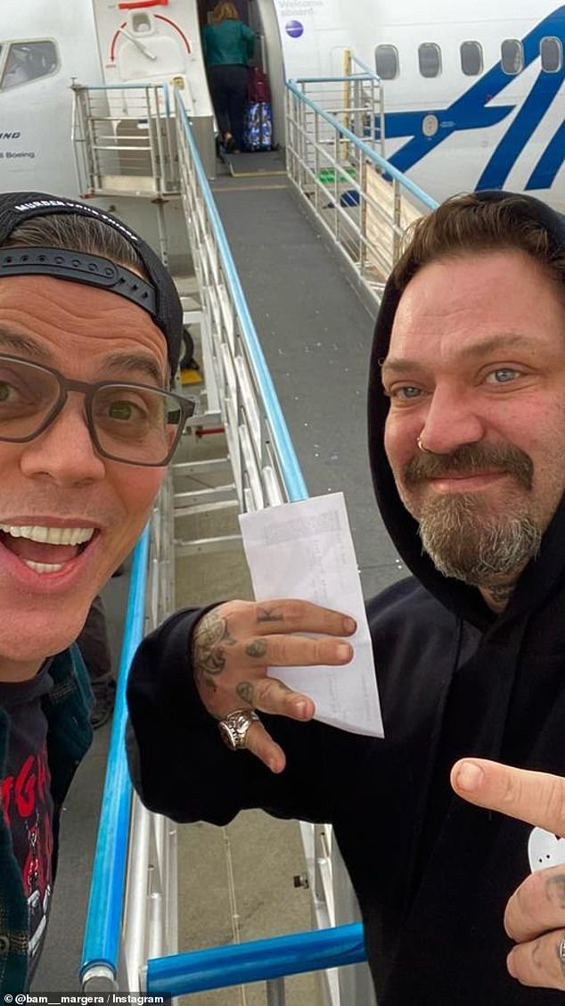 The daredevil traveled to Australia earlier this year for his The Bucket List Tour, but unfortunately he couldn't bring his Jackass co-star Bam Margera, 44 (right)