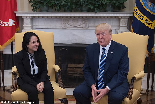 Aya Hijazi, 36, pictured with ex-President Donald Trump after her release from custody in Egypt in 2017