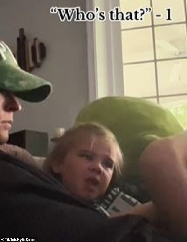 Sweet: The mother of three posted an adorable video of their little girl watching her dad play in the Philadelphia Eagles' game against the Los Angeles Rams